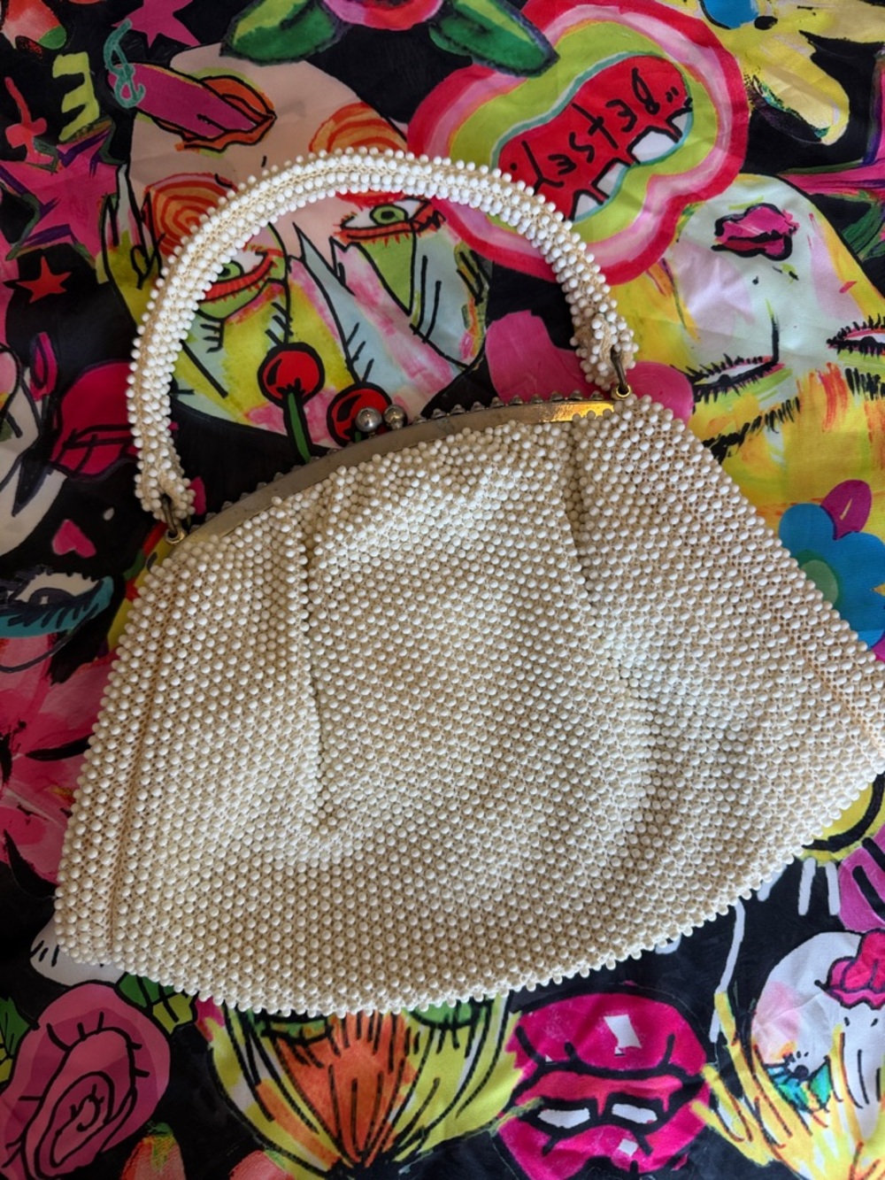 Corde'-Bead by Lumered Vintage 1950s Cream/Ivory Beaded Handbag